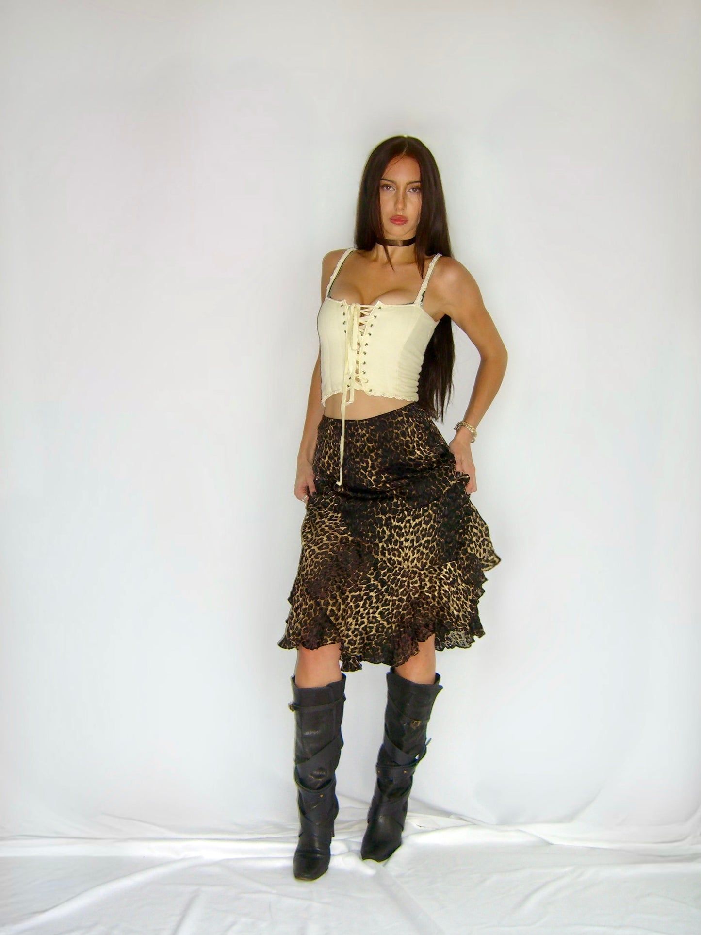 Vintage cheetah print textured skirt