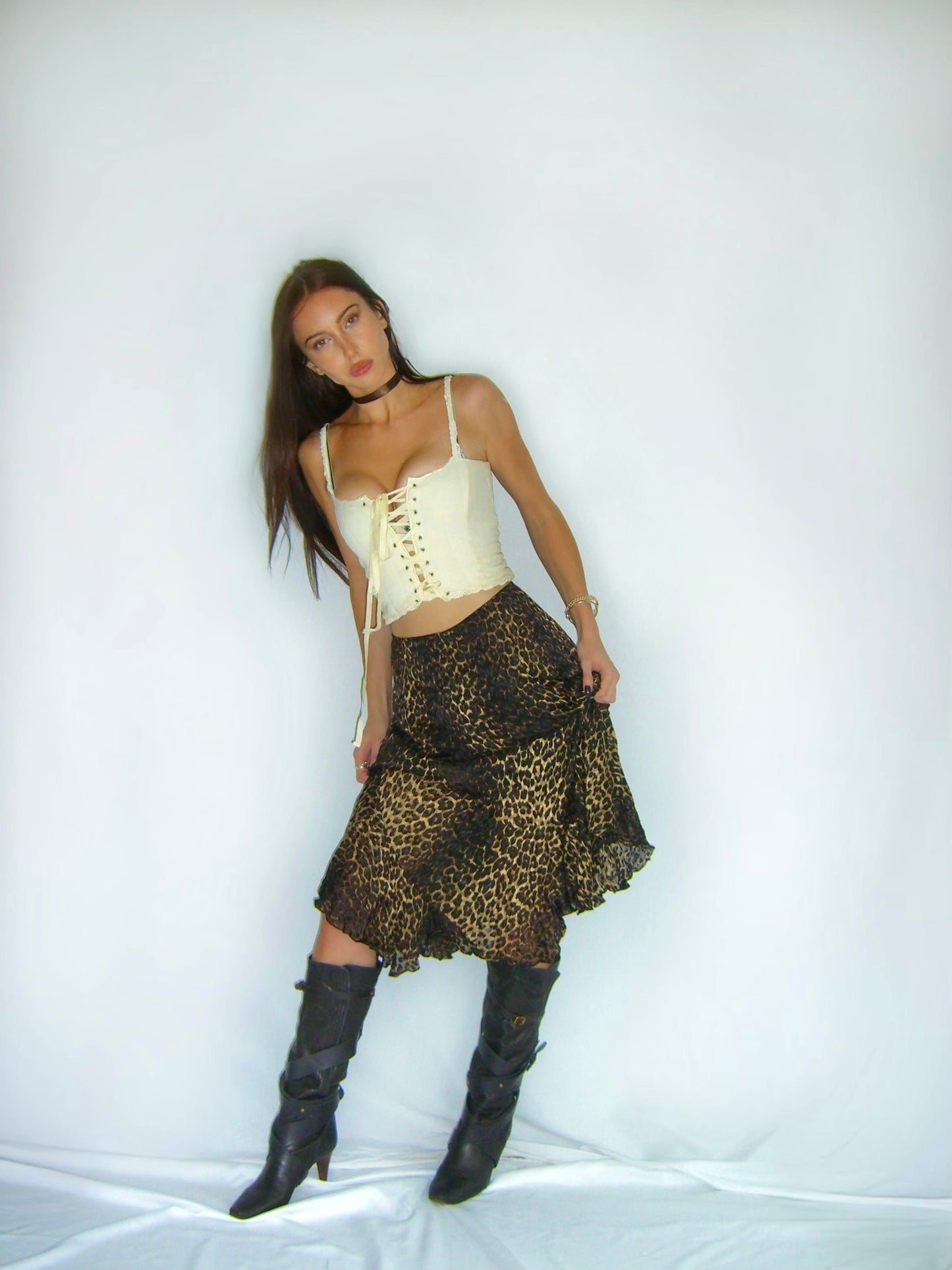 Vintage cheetah print textured skirt